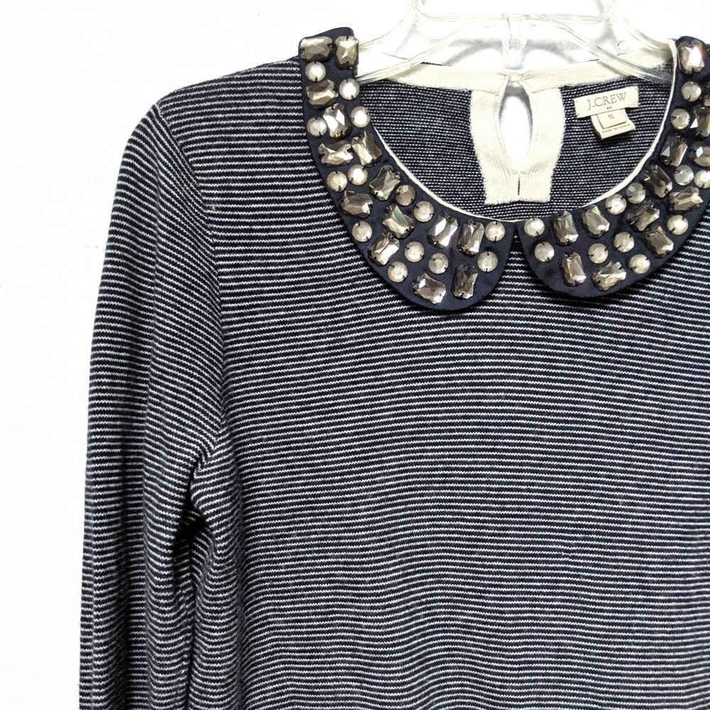 J. CREW Jewel Neck Striped Wool Blend Sweater S - Picture 3 of 8